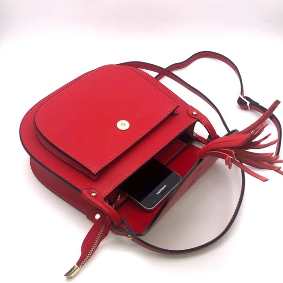 Bordeaux Leather crossbody Saddle Bag w/tassel - Picture 7 of 8